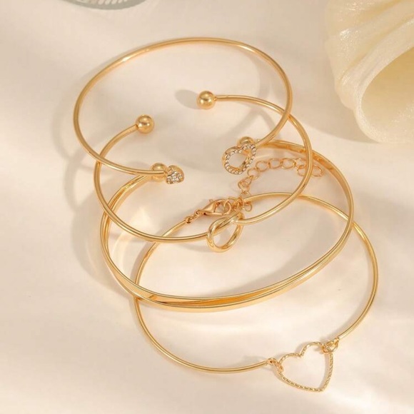 Stainless Steel Gold Bracelet Set (4) | Heart & Knot Bangles | New - Picture 8 of 8